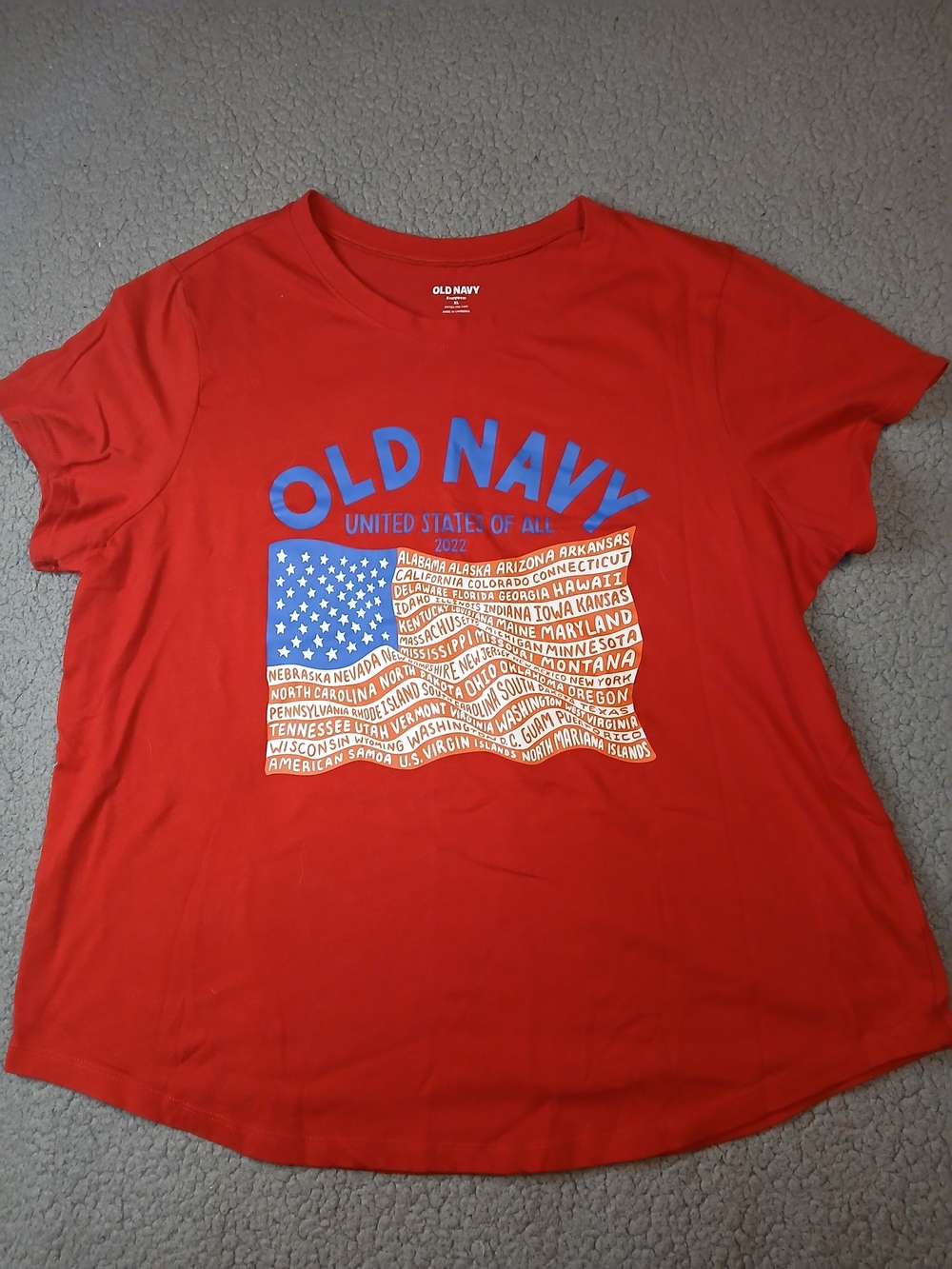 Old Navy Womens T-Shirt XL Short Sleeve NWOT  U.S.A Red White Blue Crew Neck